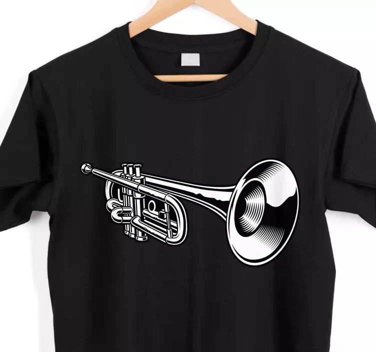 Camiseta con ilustración de trompeta en blanco y negro - TenVinilo