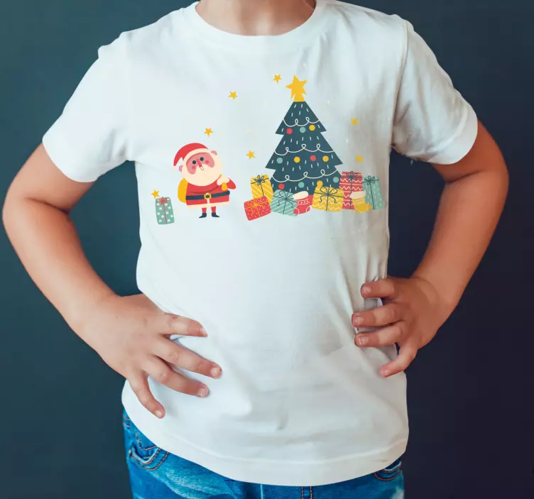 Camiseta navideña Lindo santa claus con regalos y estrellas - TenVinilo