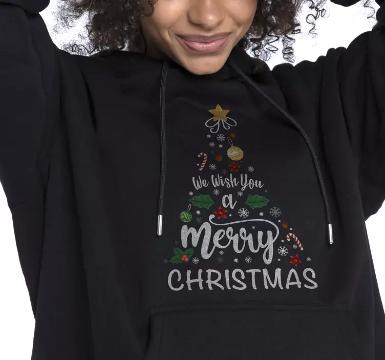 Camiseta de navidad Árbol con adornos y caligrafía - TenVinilo