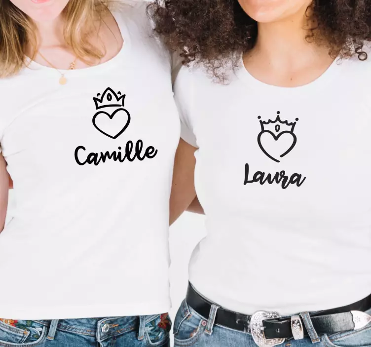 Camisetas parejas Corazones coronados con nombre - TenVinilo