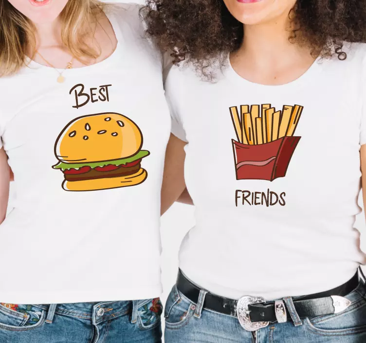 Mejores amigos papas fritas y hamburguesa camiseta personalizada - TenVinilo