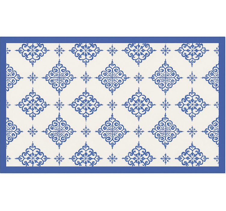 Alfombra vinílica azul azulejos marroquíes beige - TenVinilo