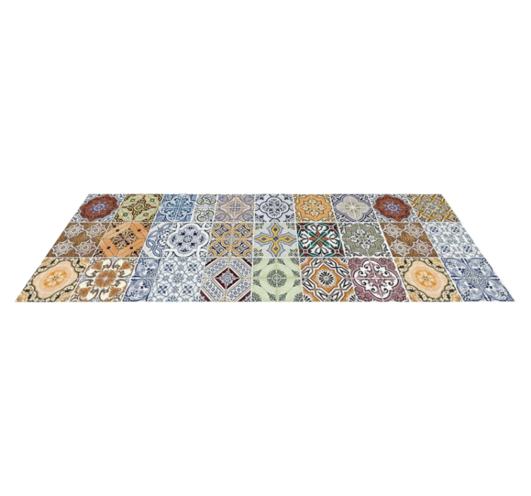 Alfombra vinílica cocina patchwork mediterráneo ecléctico - TenVinilo