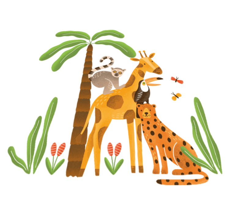 Alfombra vinílica animales en la jungla jugando - TenVinilo