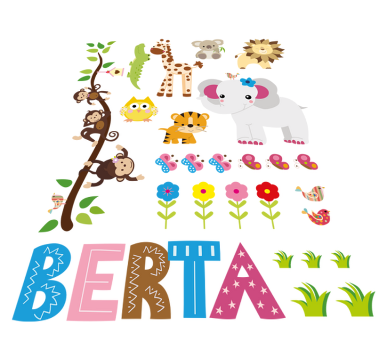 Alfombra vinílica animales árbol de selva con nombre - TenVinilo