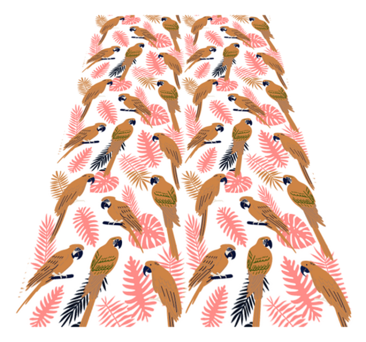 Alfombra vinílica animales loros naranjas y flores rosas - TenVinilo