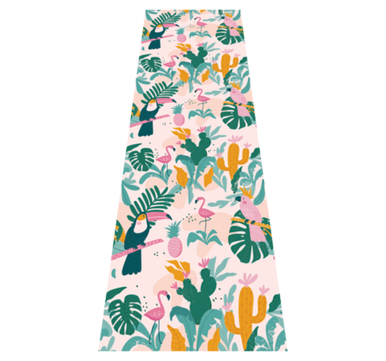 Alfombra vinílica animales pájaros verdes sobre fondo rosa - TenVinilo