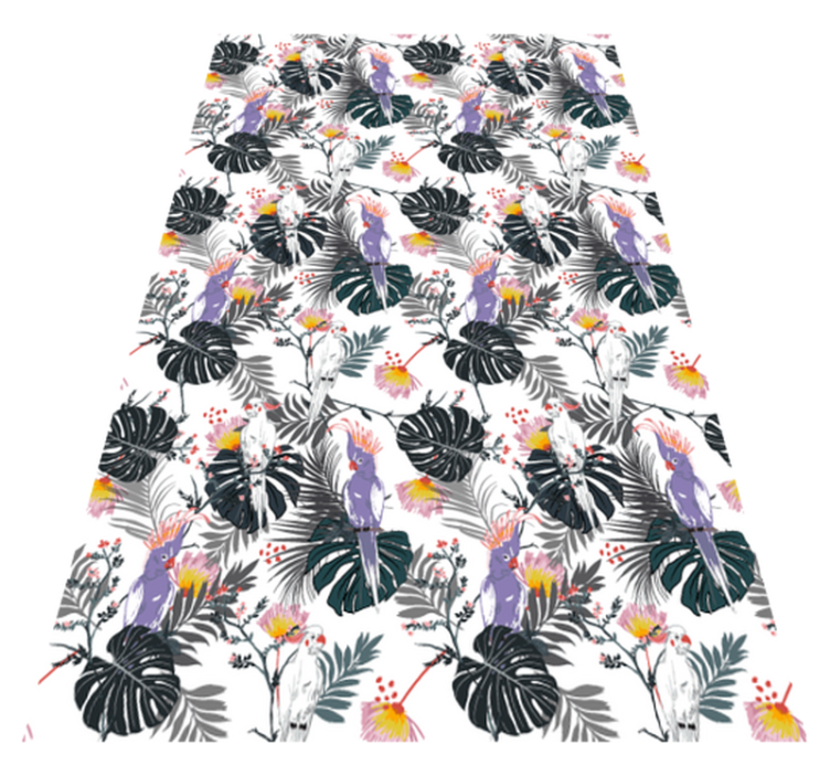 Alfombra vinílica animales loros rojos y morados - TenVinilo