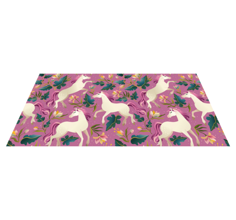Alfombra vinílica animales diseño de caballo rosa y floral - TenVinilo