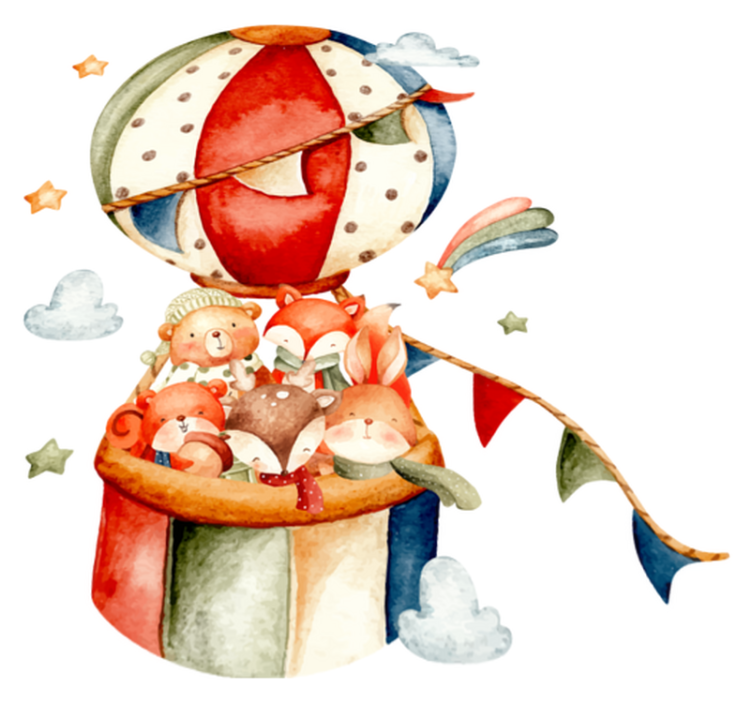 Alfombra vinílica animales colgando de globos coloridos - TenVinilo