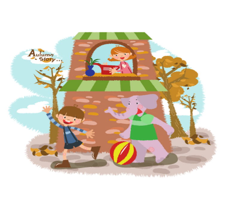 Alfombra vinílica animales elefante y niños jugando - TenVinilo