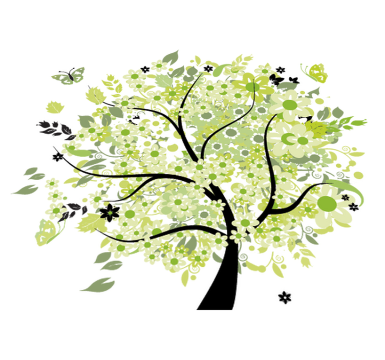 Alfombra vinílica flores árbol de primavera verde - TenVinilo