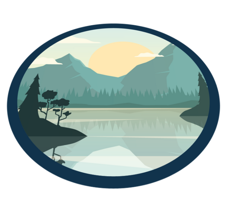 Alfombra vinílica flores silueta de montaña y lago - TenVinilo