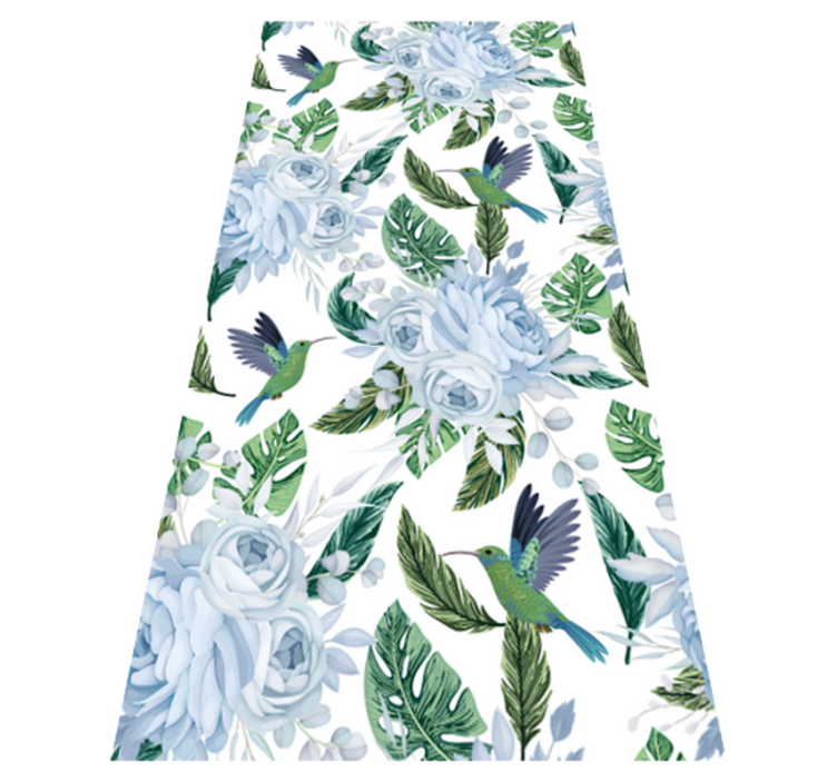 Alfombra vinílica flores jardín azul con pájaros - TenVinilo