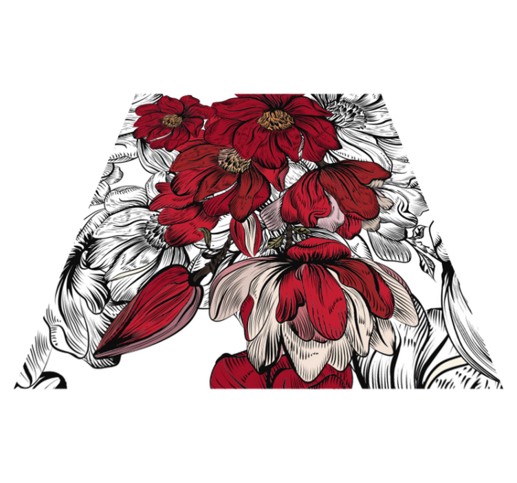 Alfombra vinílica comedor flores rojas y blancas - TenVinilo