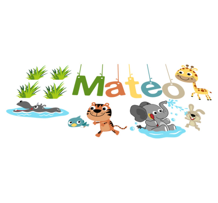 Alfombra de vinilo infantil con nombre animales de la selva - TenVinilo