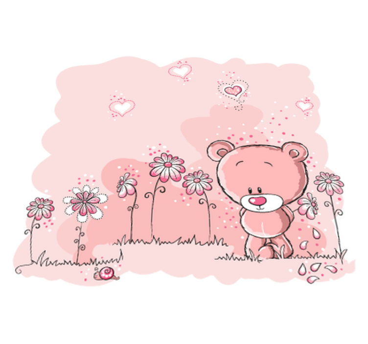 Alfombra de vinilo infantil oso rosa y flores - TenVinilo