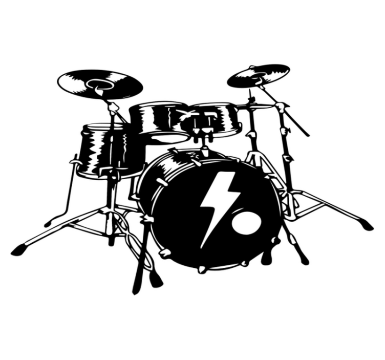 Alfombra vinílica dormitorio batería sobre fondo blanco - TenVinilo