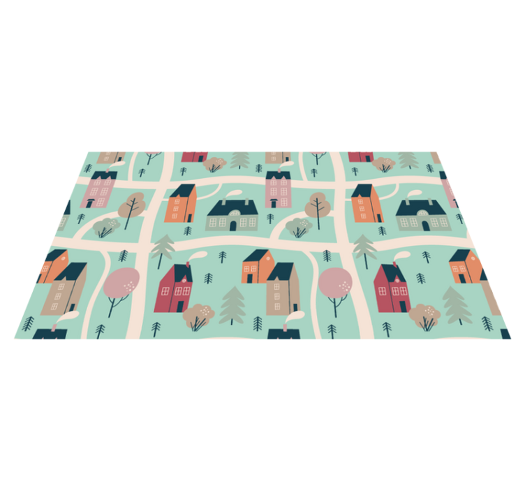 Alfombra de vinilo infantil los niños juegan al pueblo - TenVinilo