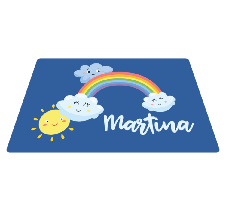 Alfombra vinílica infantil nubes personalizadas con arcoiris - TenVinilo
