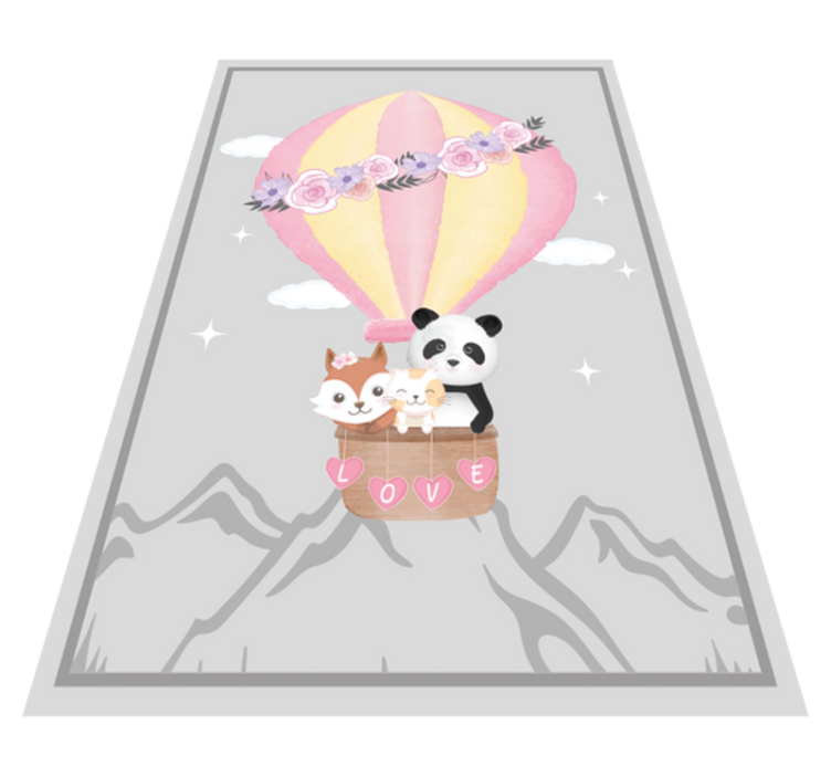 Alfombra vinílica bebé Animales nórdicos en globo aerostático. - TenVinilo
