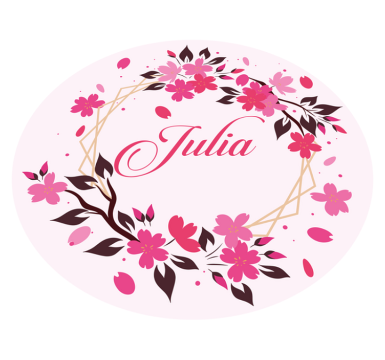 Alfombra vinilo redonda Circulo de flores de cerezo con nombre - TenVinilo