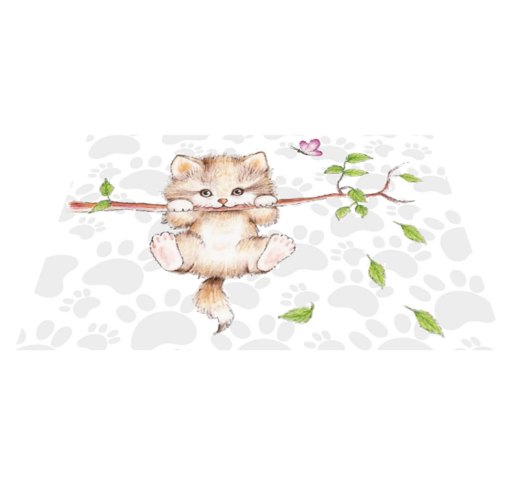 Alfombra vinílica animales lindo gatito colgando - TenVinilo
