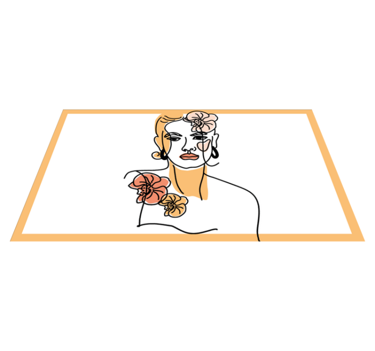 Alfombra vinílica flores Rostro minimalista con orquídeas - TenVinilo