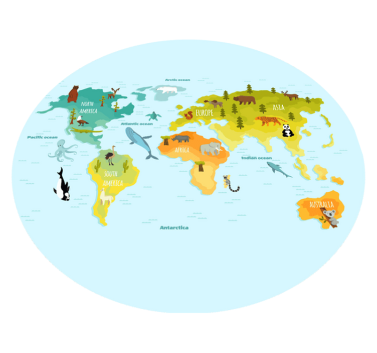 Alfombra de vinilo mapamundi mapa ilustrado de animales - TenVinilo