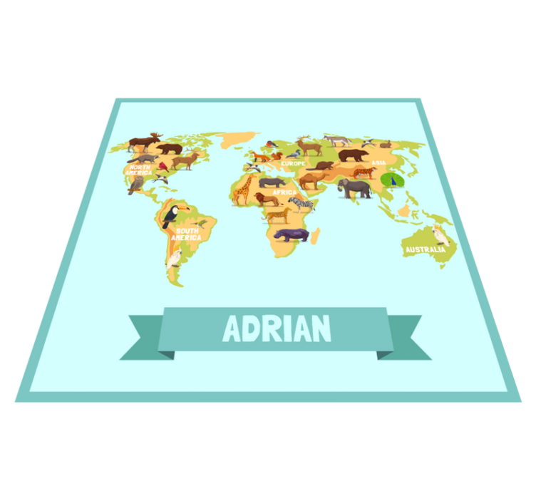 Alfombra de vinilo mapamundi Animales coloridos de los continente - TenVinilo