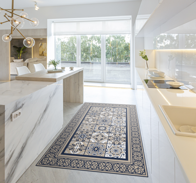 Alfombra vinílica hidráulica azulejos vintage marrones - TenVinilo