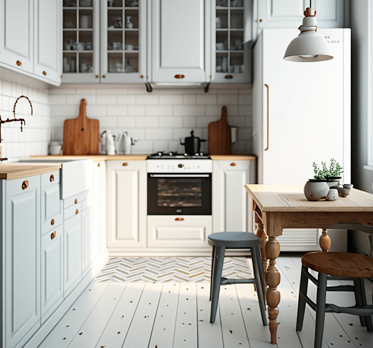 Alfombra vinílica cocina chevron elegante - TenVinilo