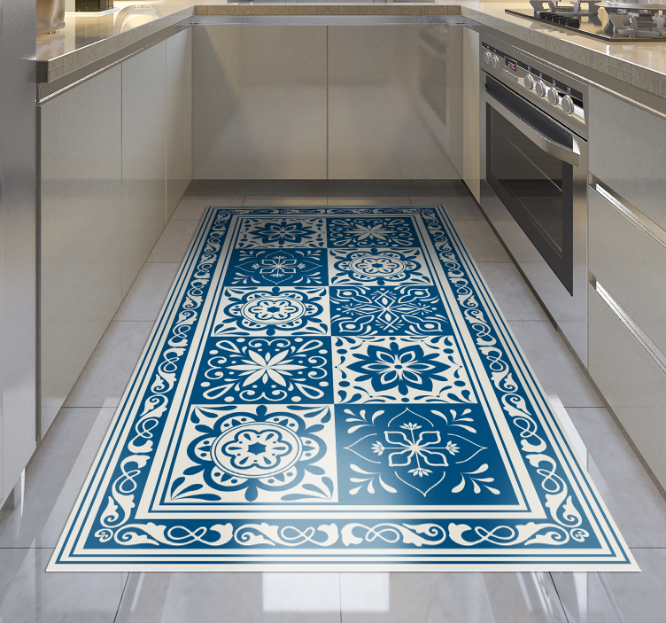 Alfombra vinilo cocina azulejos Classic Blue - TenVinilo