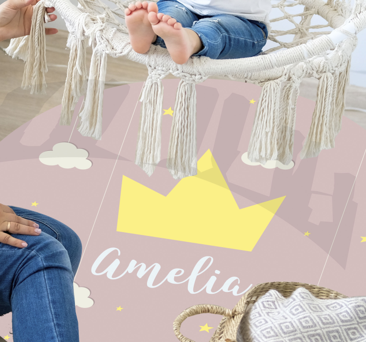 Alfombra vinílica con nombre Corona de princesa personalizable - TenVinilo