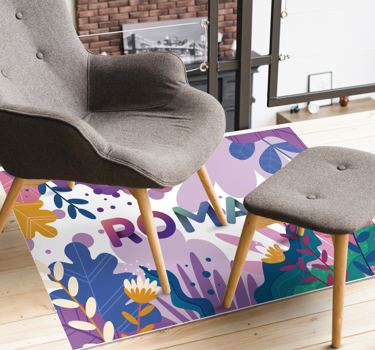 Alfombra vinílica de flores tropicales con nombre - TenVinilo