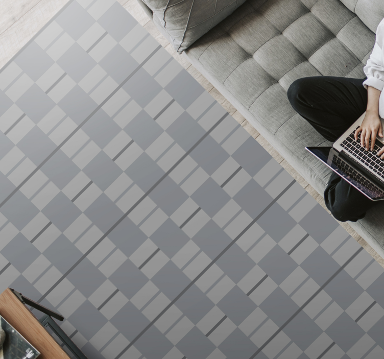 Alfombra vinílica salón cuadrados estampados grises - TenVinilo