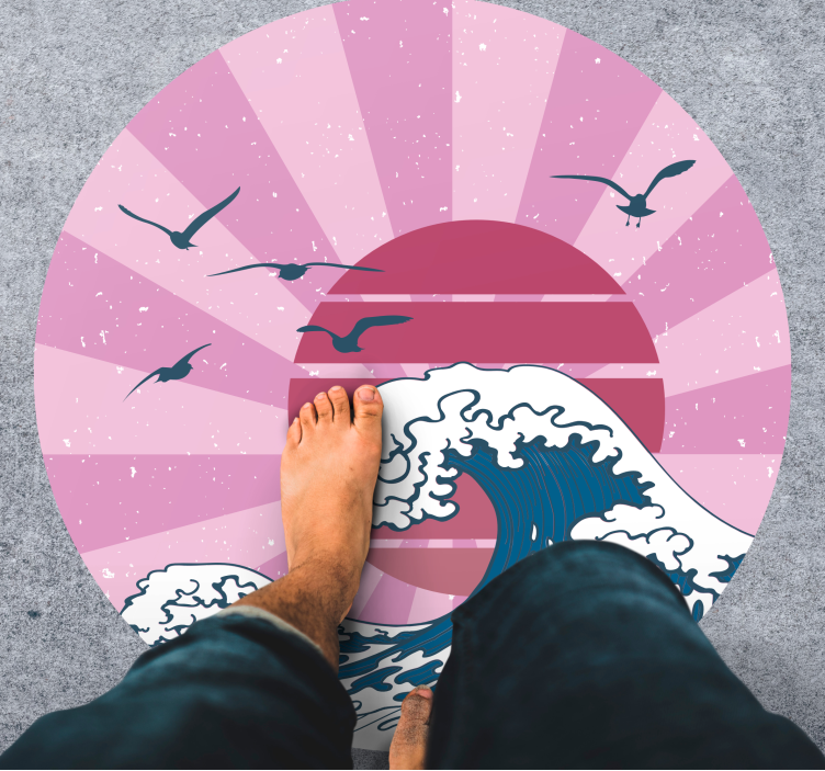 Alfombra de vinilo geométrica ola rosa de kanagawa Alfombra de vinilo geométrica ola rosa de kanagawa - TenVinilo