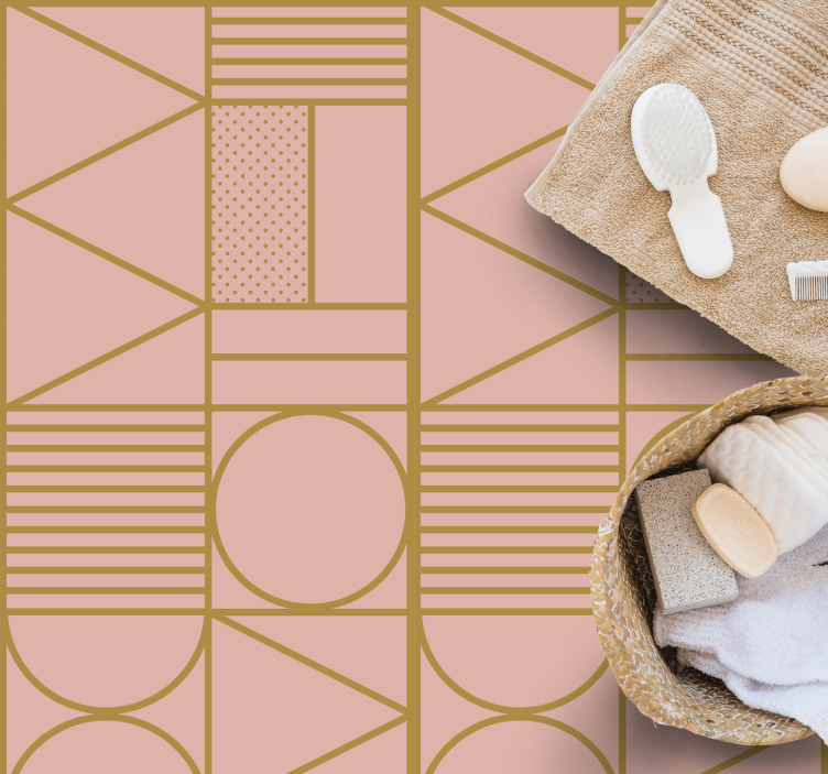 Alfombra de vinilo geométrica patrón dorado y rosa - TenVinilo