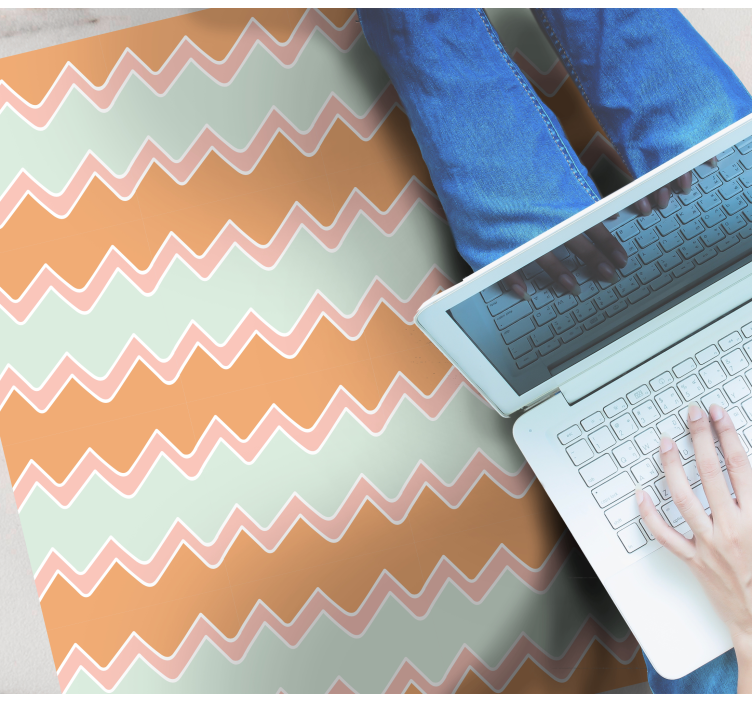Alfombra de vinilo geométrica patrón en zigzag beige y azul - TenVinilo