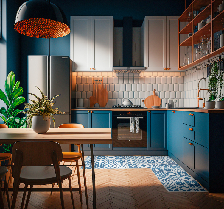 Alfombra hidráulica vinílica color azul - TenVinilo