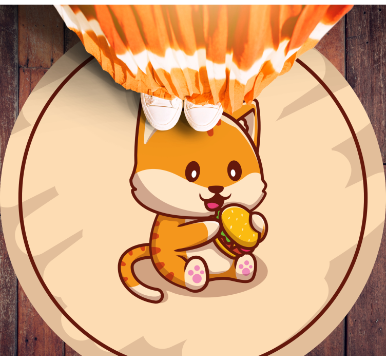 Alfombra de vinilo infantil gato bebé con sándwich - TenVinilo