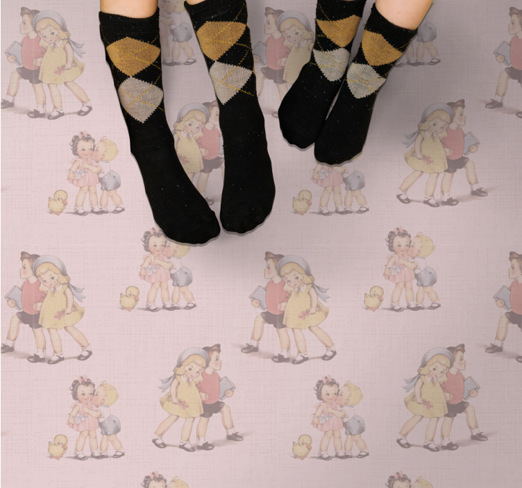 Alfombra de vinilo infantil amigos juguetones retro - TenVinilo