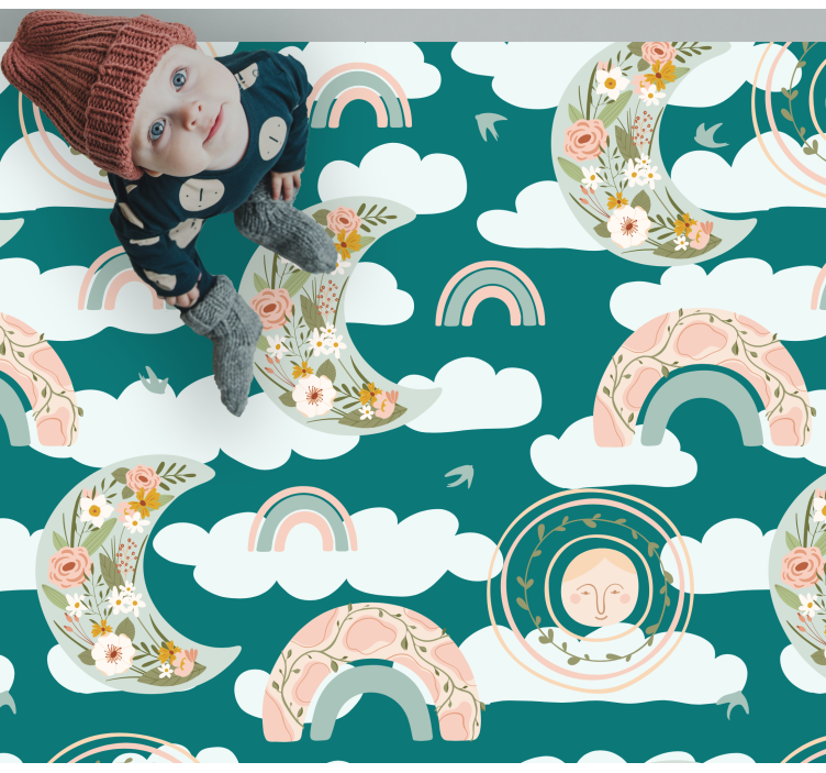 Alfombra de vinilo infantil arcoíris lunares florales - TenVinilo