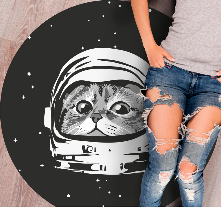 Alfombra de vinilo infantil aventura del gato espacial - TenVinilo