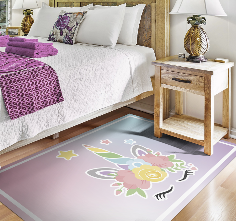 Alfombra de vinilo infantil dije floral de unicornio - TenVinilo