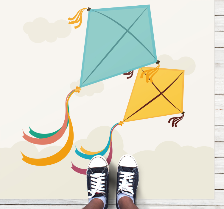 Alfombra de vinilo infantil ilustración de cometas voladoras - TenVinilo