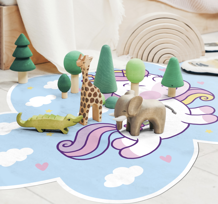Alfombra de vinilo infantil juego de nubes de unicornio - TenVinilo
