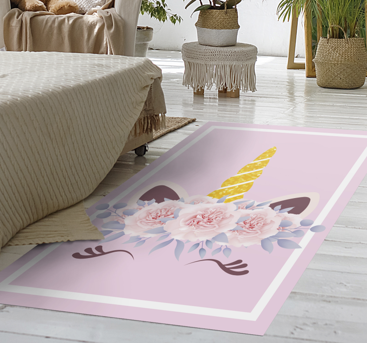Alfombra de vinilo infantil magia floral de unicornio - TenVinilo