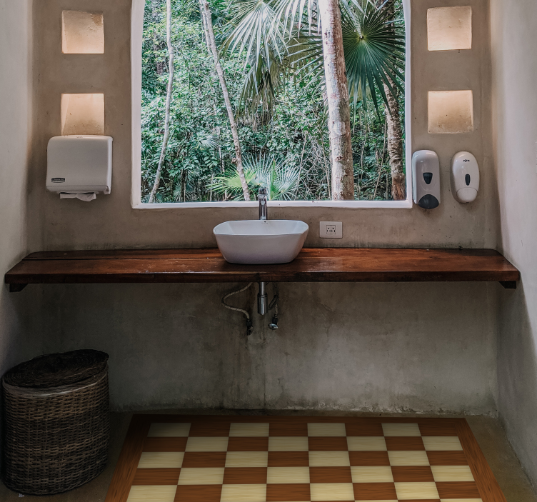 Alfombra vinílica baño tablero de ajedrez - TenVinilo