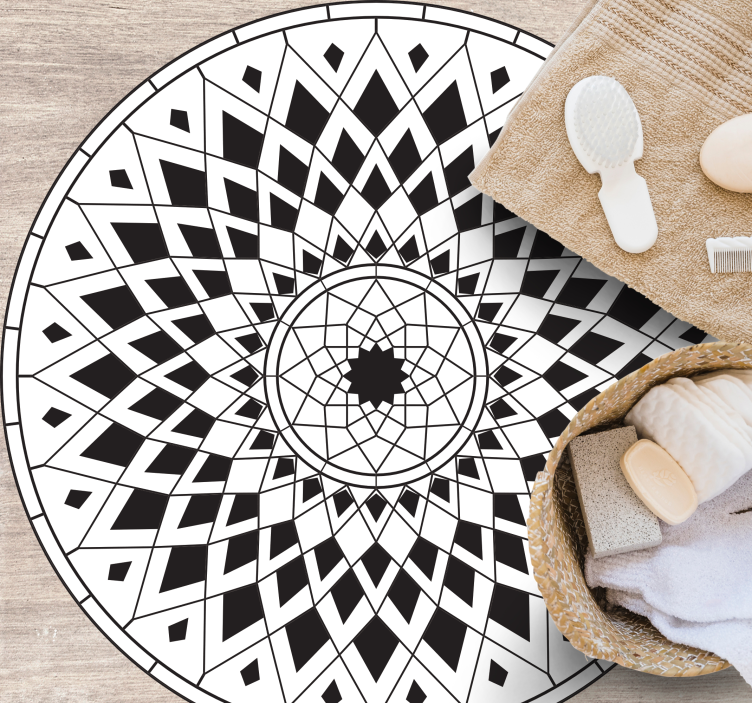 Alfombra vinílica mandala Diseño blanco y negro - TenVinilo